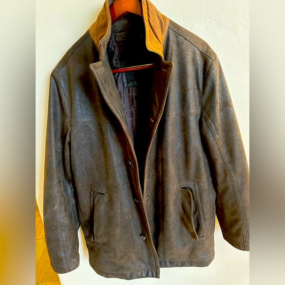 Stones faux leather heavy duty coat with textured leather brown style ,size 42/L - Picture 2 of 9